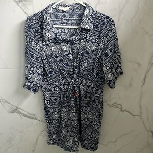 Tulle Tribal Blue and White Print Tunic